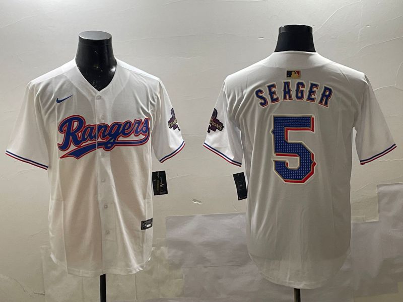 Men Texas Rangers #5 Seager White Gold Game 2025 Nike MLB Jersey style 5